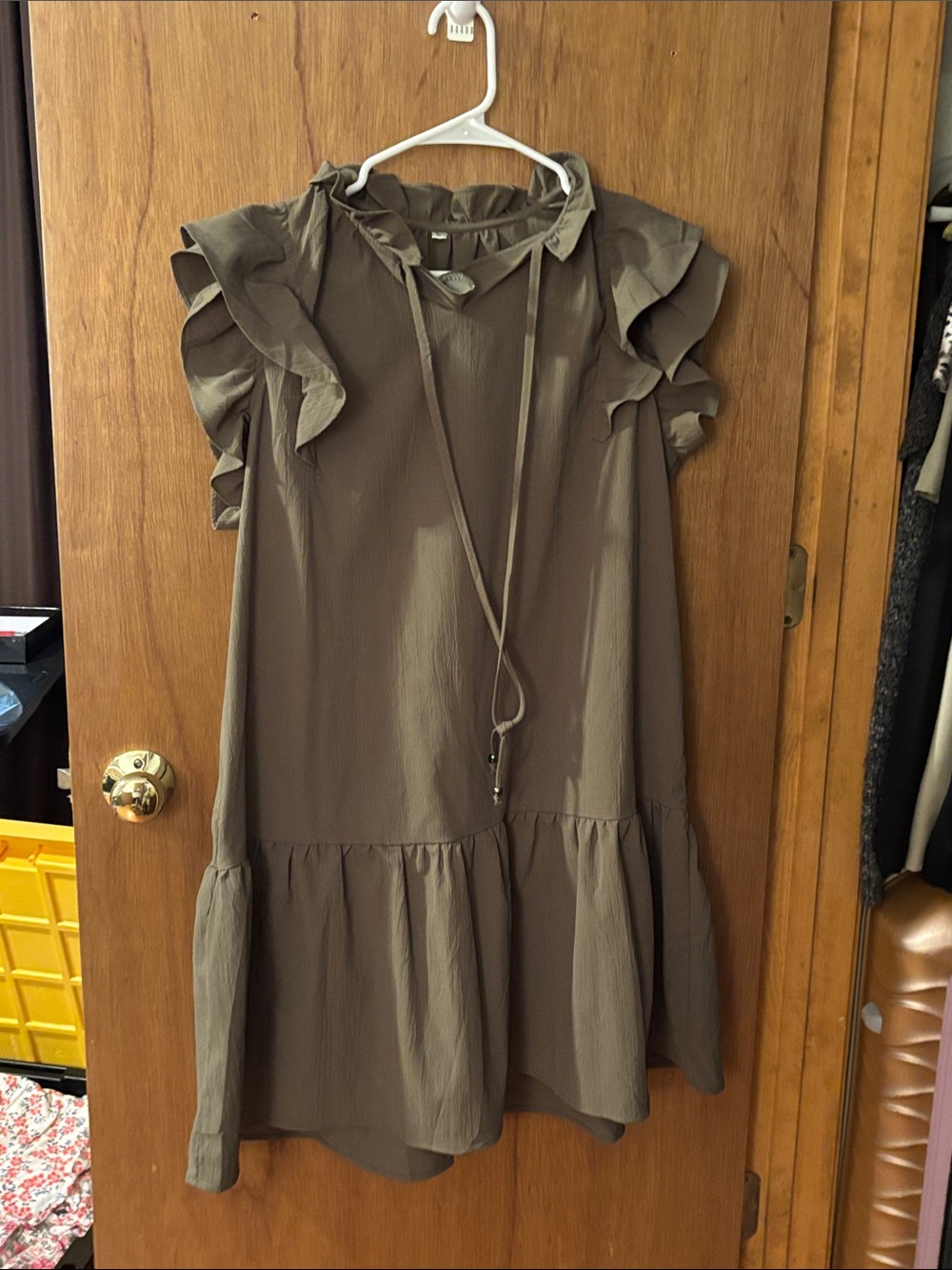 Amazon Olive Green Ruffle Sleeve Smock Dress
